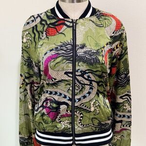 Artelier Nicole Miller Silk Dragon Sukajan Style Bomber Jacket Sz 0